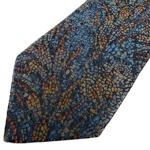Missoni Silk Tie Blue Orange Mosaic Pebble Pattern Woven Made in Italy W: 3.5"